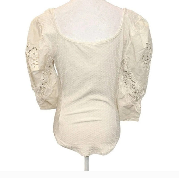 Free People NWT Brunch Date Henley Medium Eyelet 3/4 Sleeves Color Moon Glow Top - Picture 9 of 12